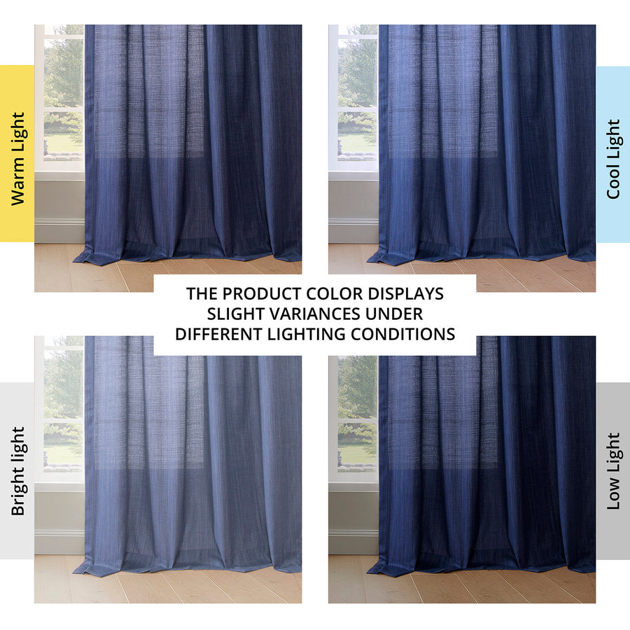 Ink Blue Rustic Linen Weave Light Filtering Curtain Pair (2 Panels)