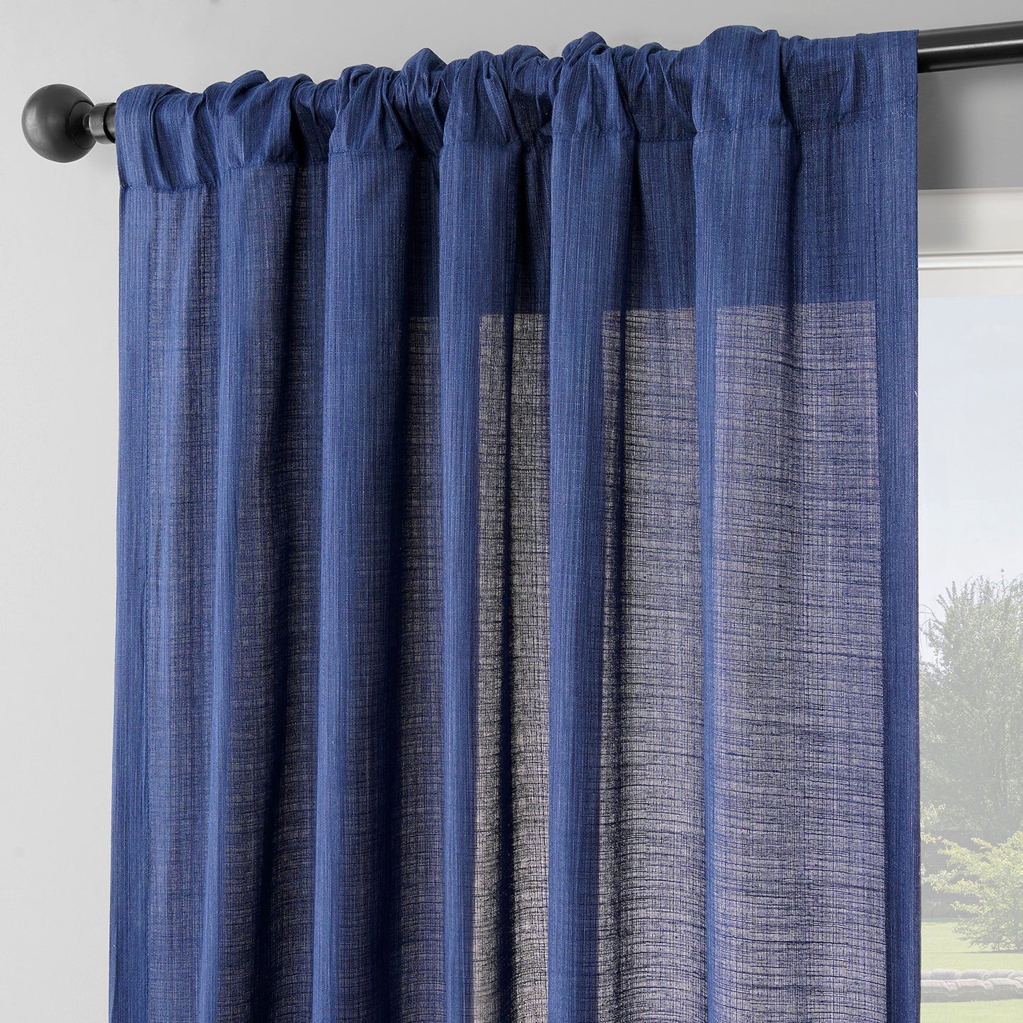 Ink Blue Rustic Linen Weave Light Filtering Curtain Pair (2 Panels)