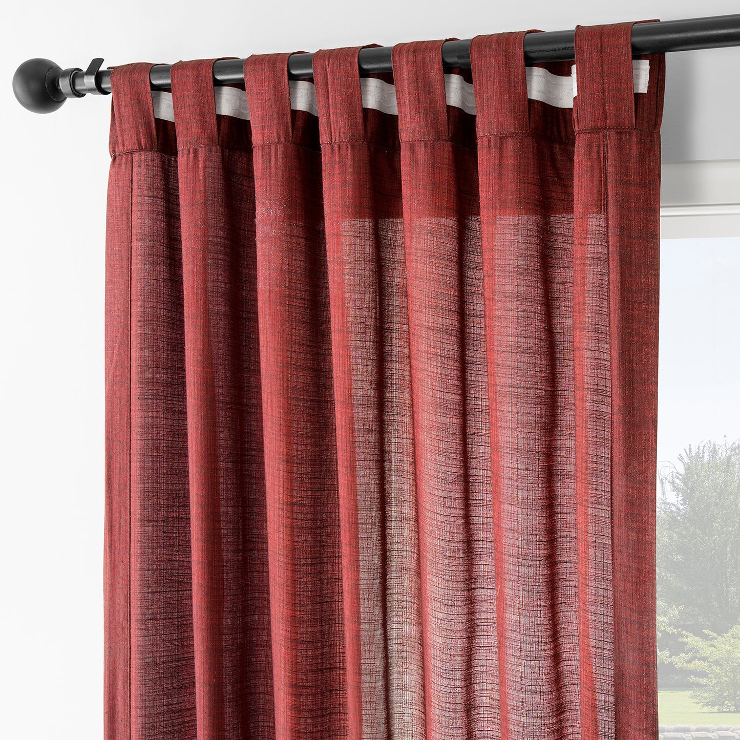 Red Rustic Linen Weave Light Filtering Curtain Pair (2 Panels)