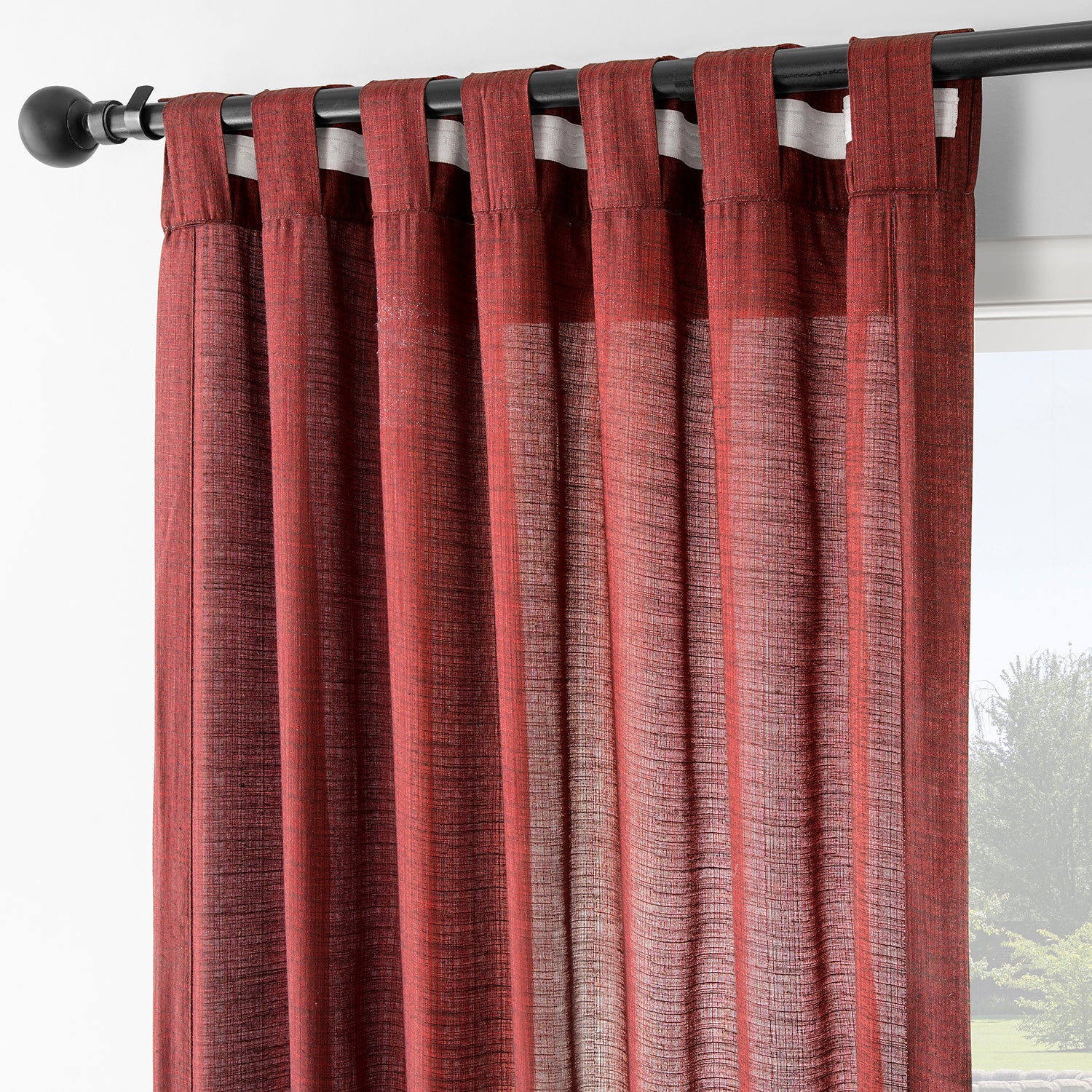 Red Rustic Linen Weave Light Filtering Curtain Pair (2 Panels)