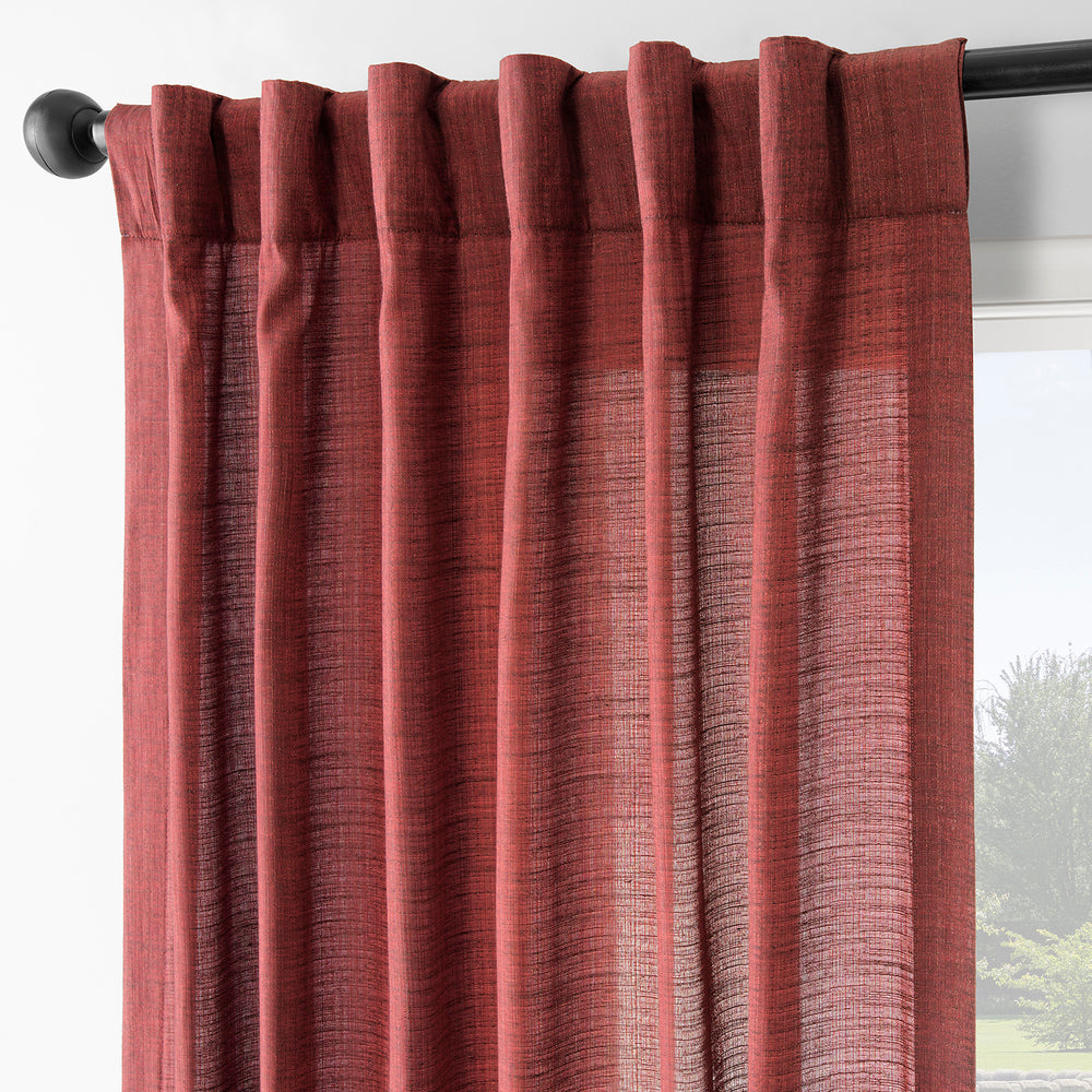 Red Rustic Linen Weave Light Filtering Curtain Pair (2 Panels)