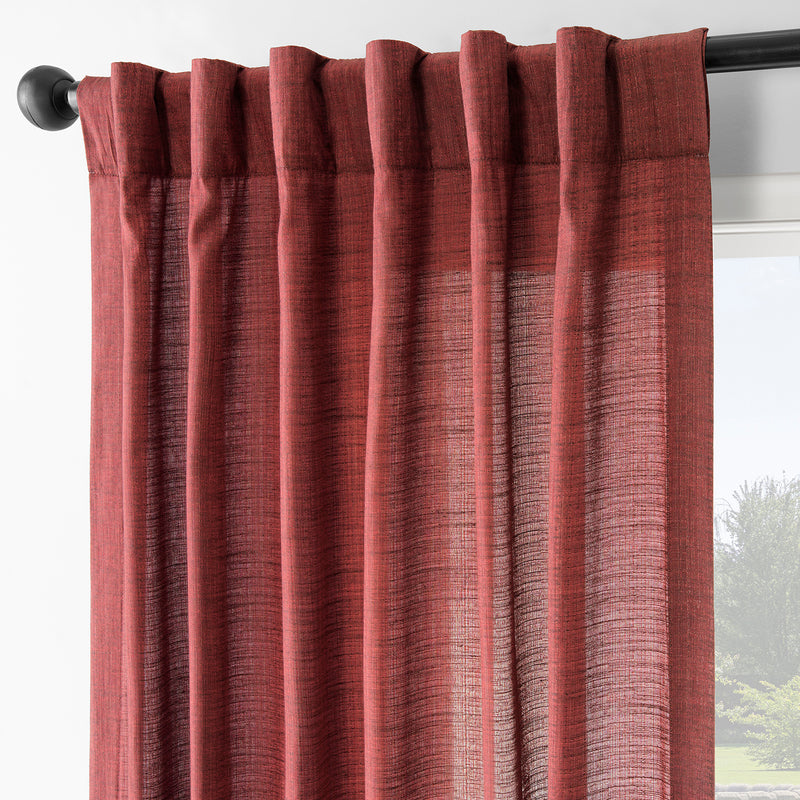 Red Rustic Linen Weave Light Filtering Curtain Pair (2 Panels)