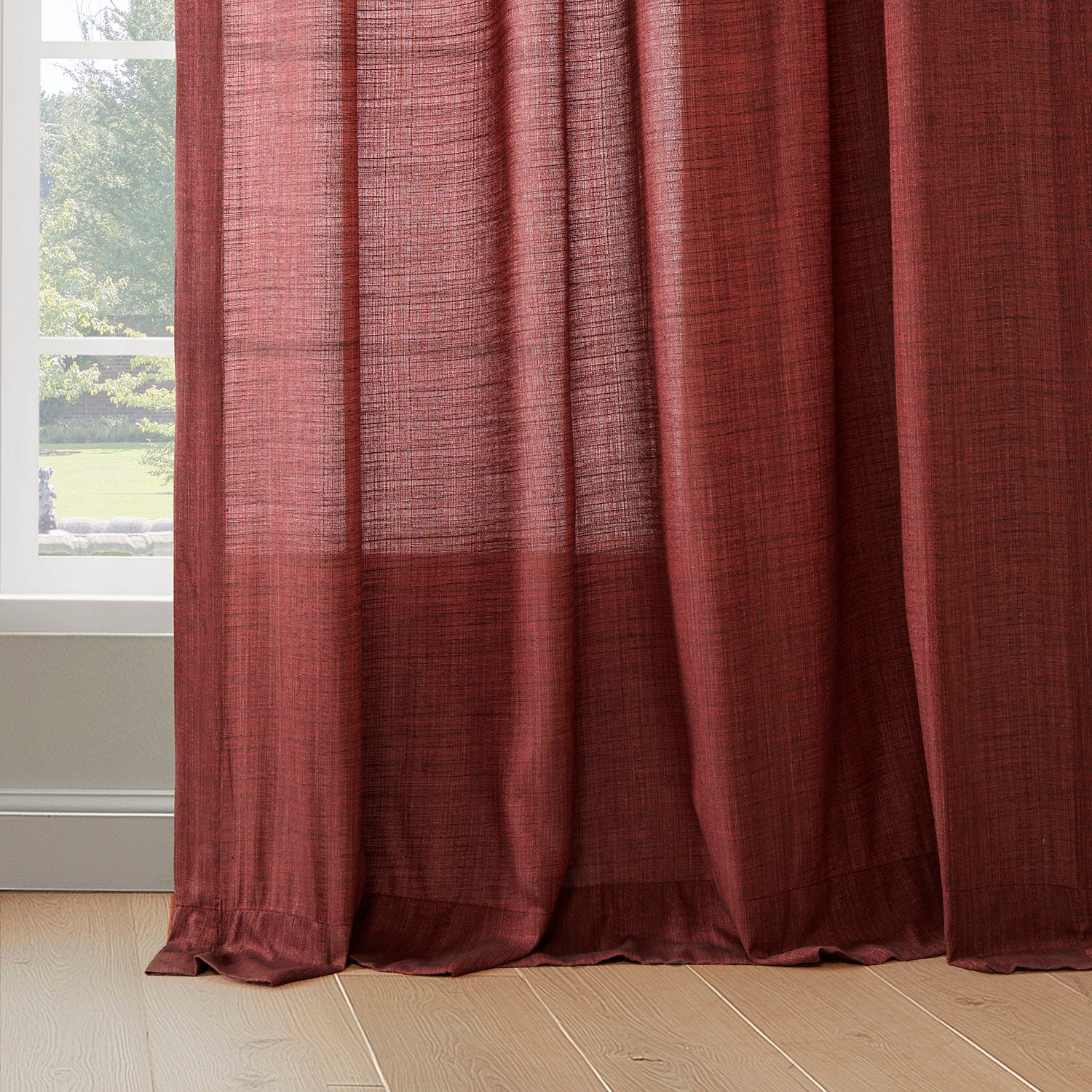 Red Rustic Linen Weave Light Filtering Curtain Pair (2 Panels)
