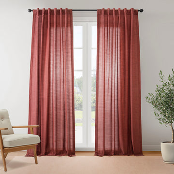 Red Rustic Linen Weave Light Filtering Curtain Pair (2 Panels)