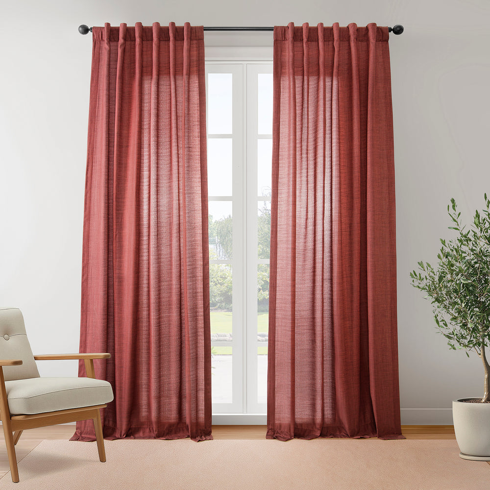Red Rustic Linen Weave Light Filtering Curtain Pair (2 Panels)