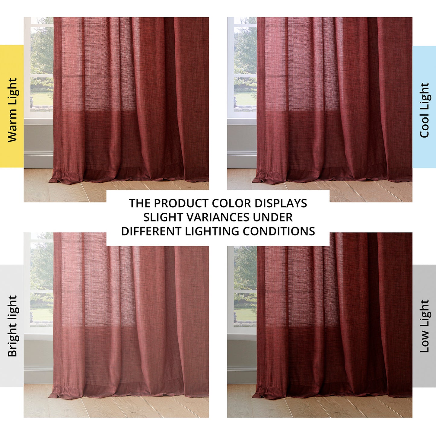 Red Rustic Linen Weave Light Filtering Curtain Pair (2 Panels)