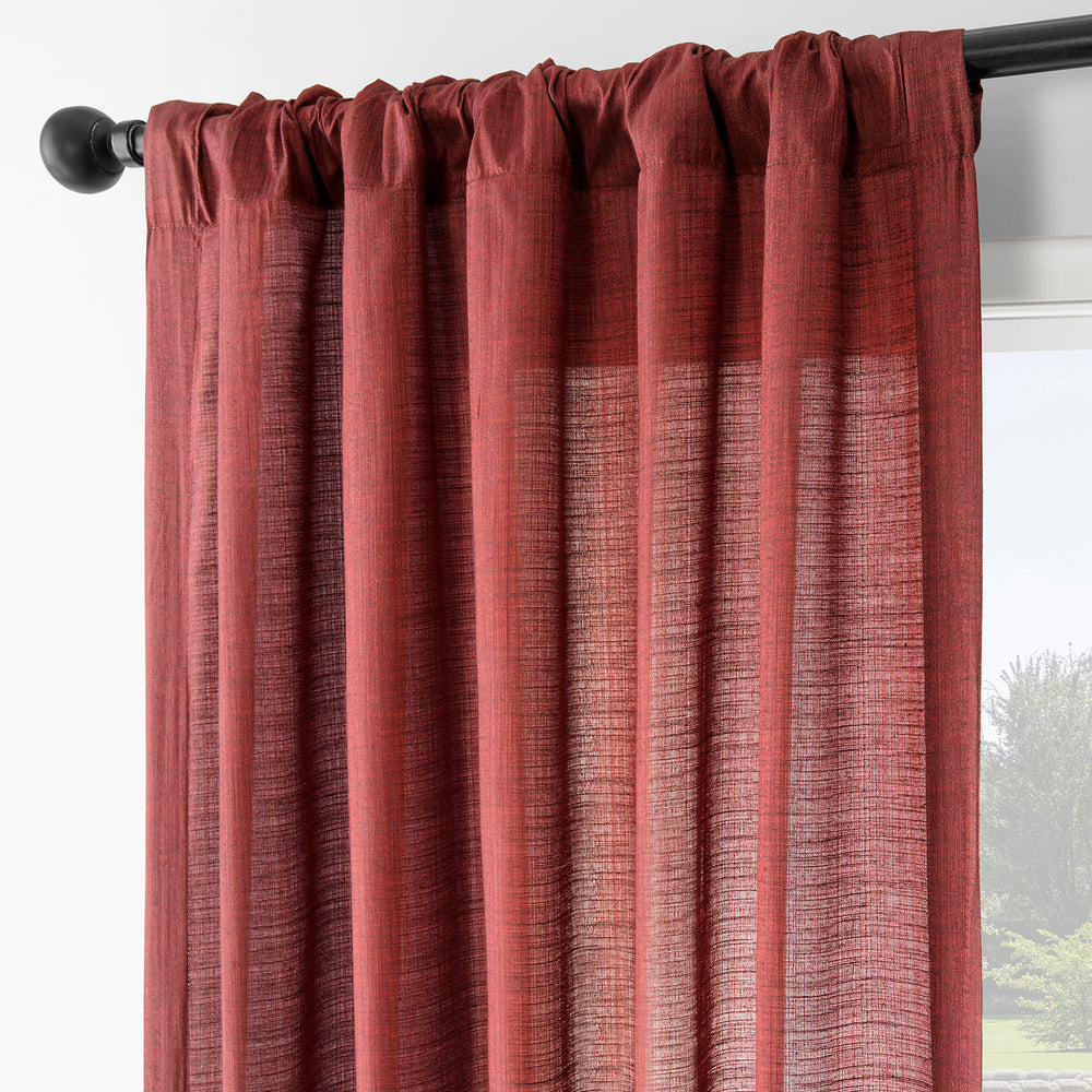 Red Rustic Linen Weave Light Filtering Curtain Pair (2 Panels)