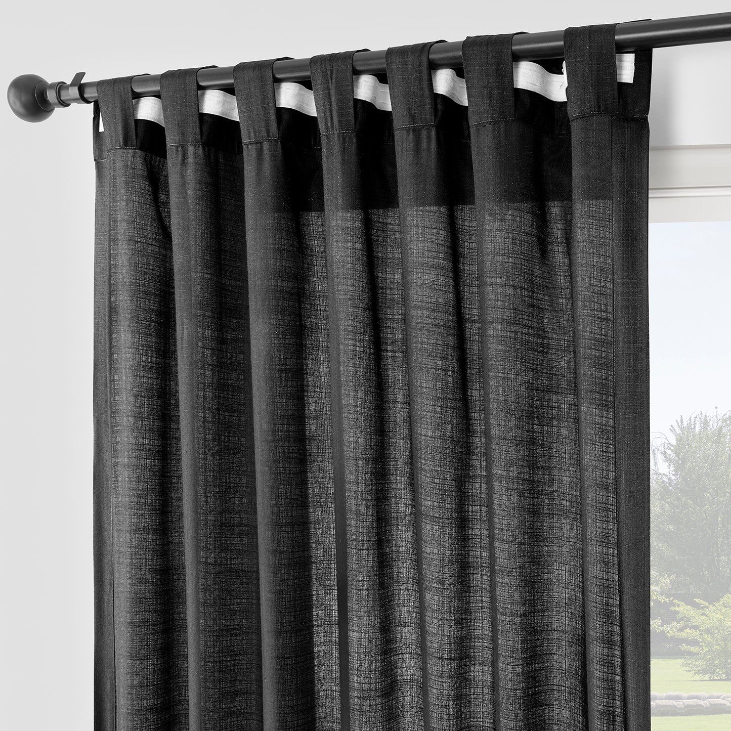 Black Rustic Linen Weave Light Filtering Curtain Pair (2 Panels)