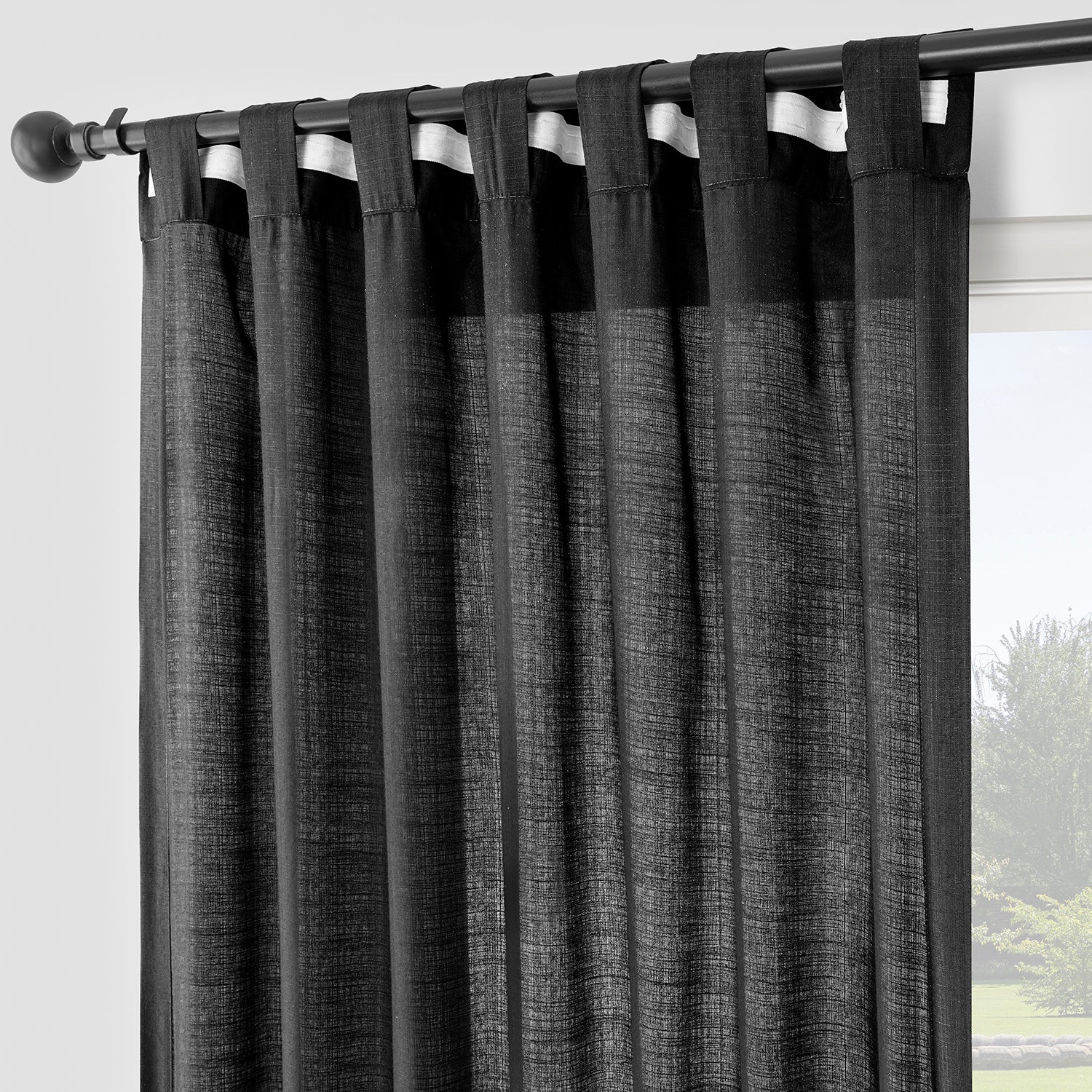 Black Rustic Linen Weave Light Filtering Curtain Pair (2 Panels)