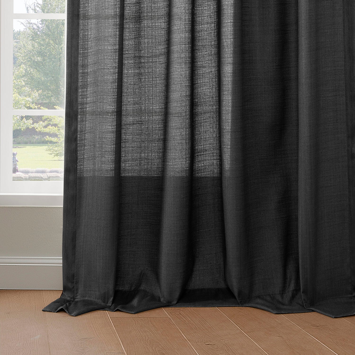 Black Rustic Linen Weave Light Filtering Curtain Pair (2 Panels)
