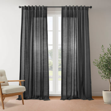 Black Rustic Linen Weave Light Filtering Curtain Pair (2 Panels)