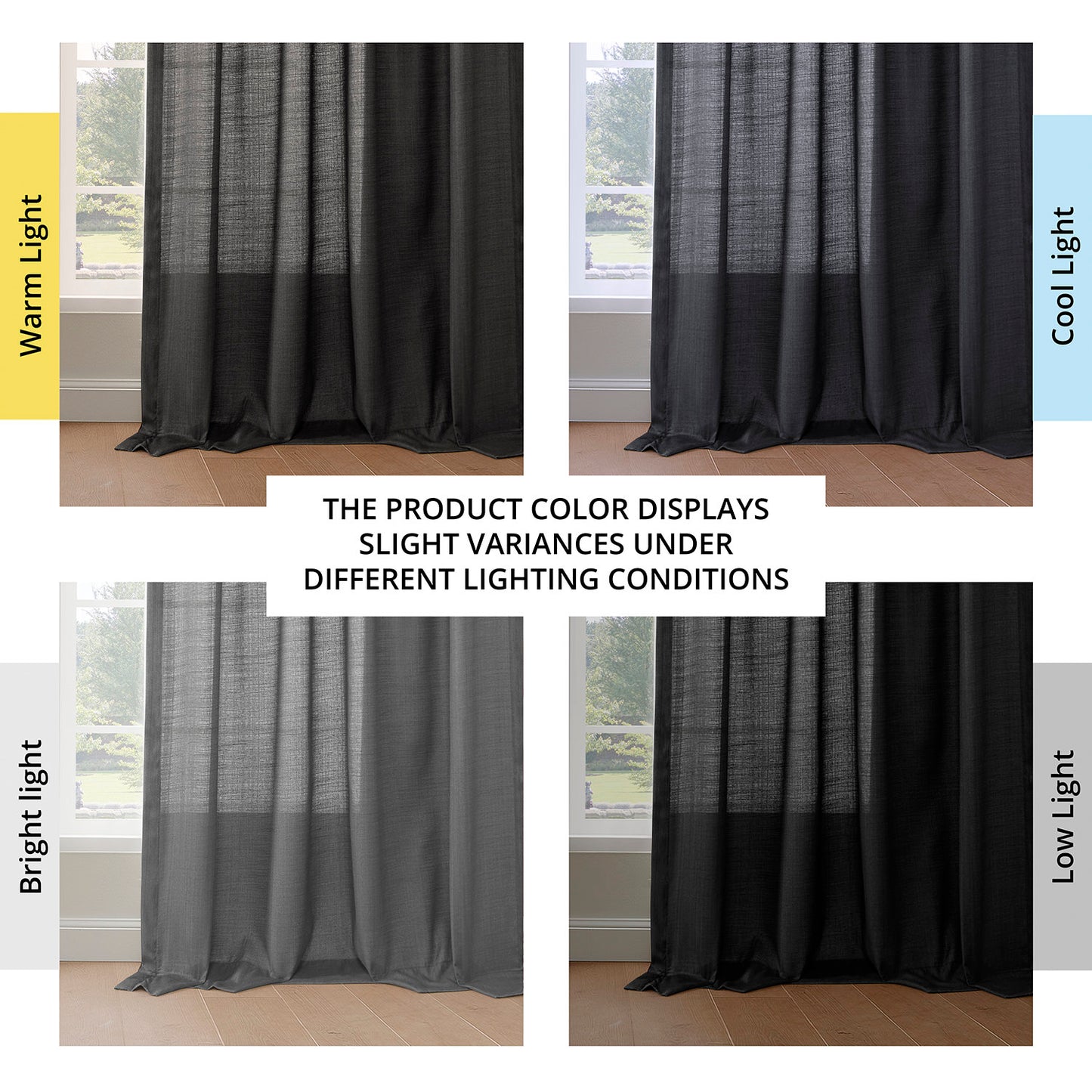 Black Rustic Linen Weave Light Filtering Curtain Pair (2 Panels)