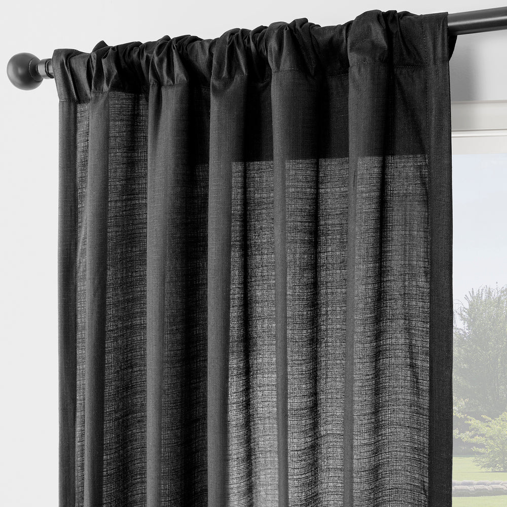 Black Rustic Linen Weave Light Filtering Curtain Pair (2 Panels)