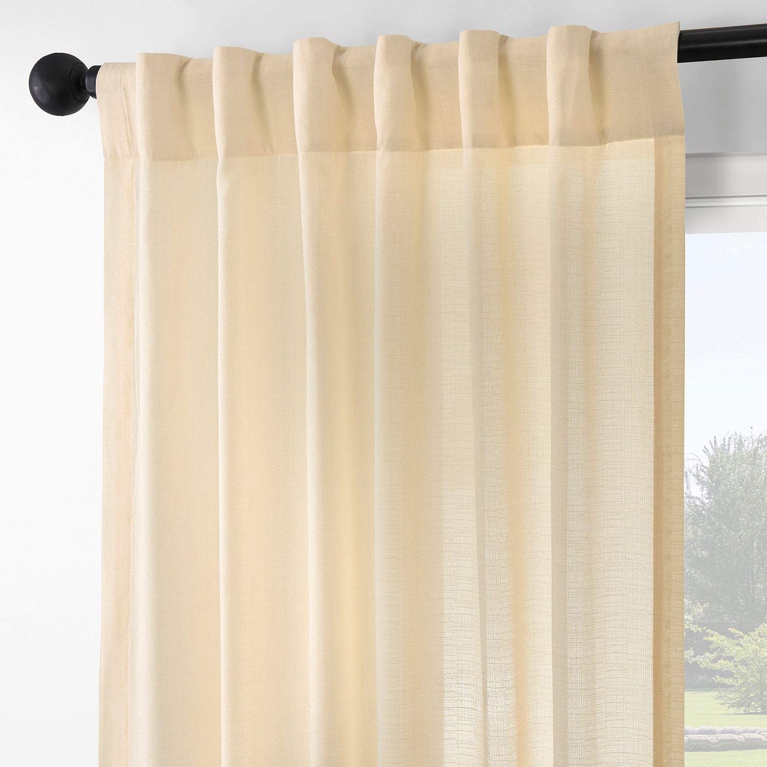 Ivory Rustic Linen Weave Light Filtering Curtain Pair (2 Panels)
