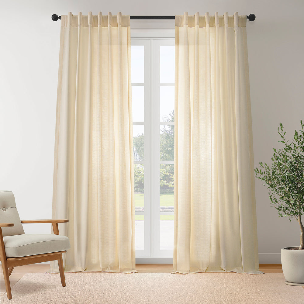 Ivory Rustic Linen Weave Light Filtering Curtain Pair (2 Panels)