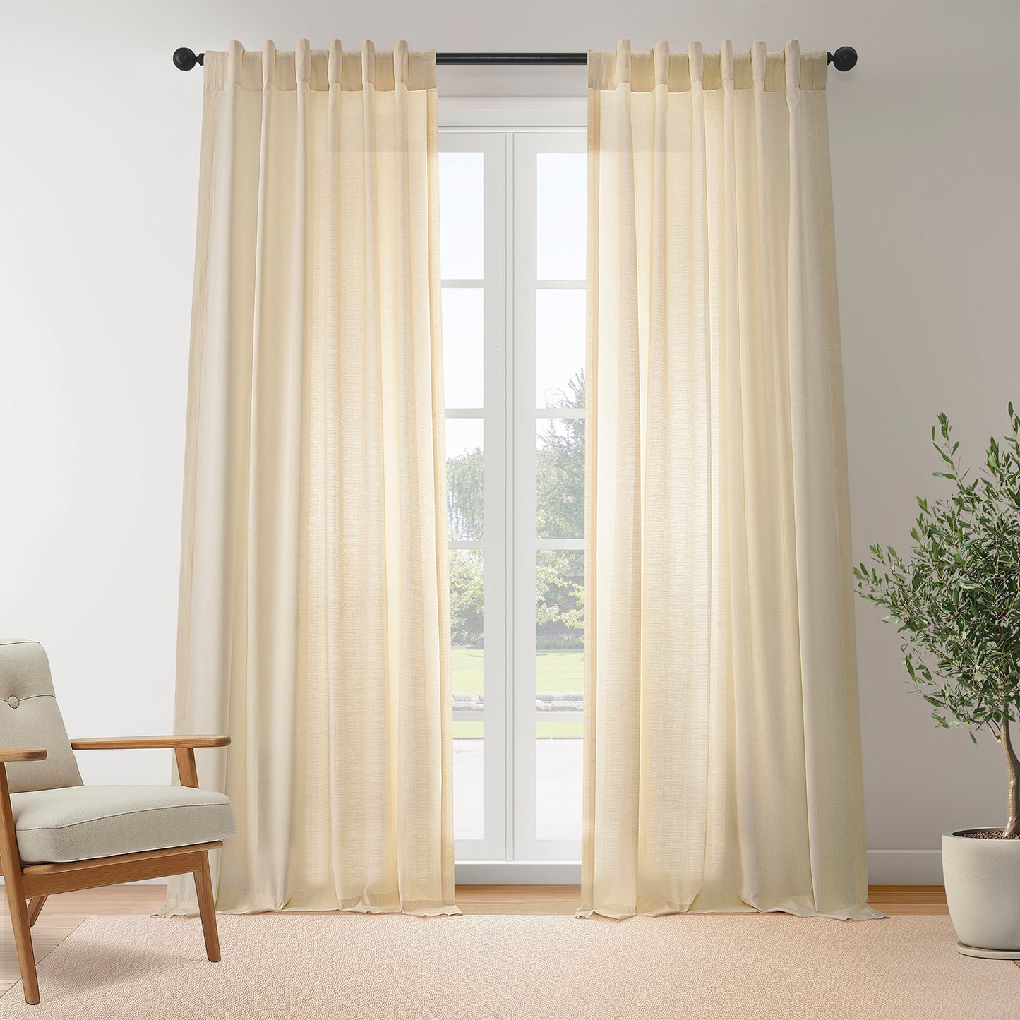 Ivory Rustic Linen Weave Light Filtering Curtain Pair (2 Panels)