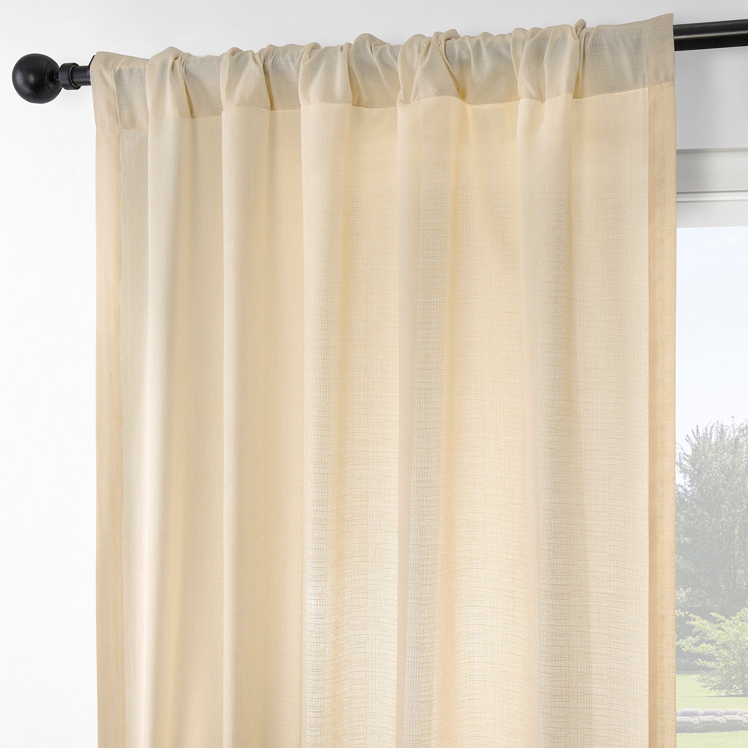 Ivory Rustic Linen Weave Light Filtering Curtain Pair (2 Panels)