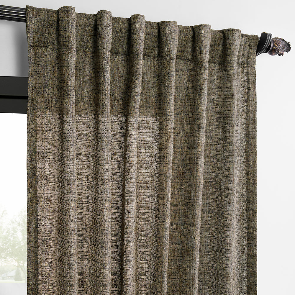 Dark Grey Raw Linen Weave Light Filtering Curtain Pair (2 Panels)