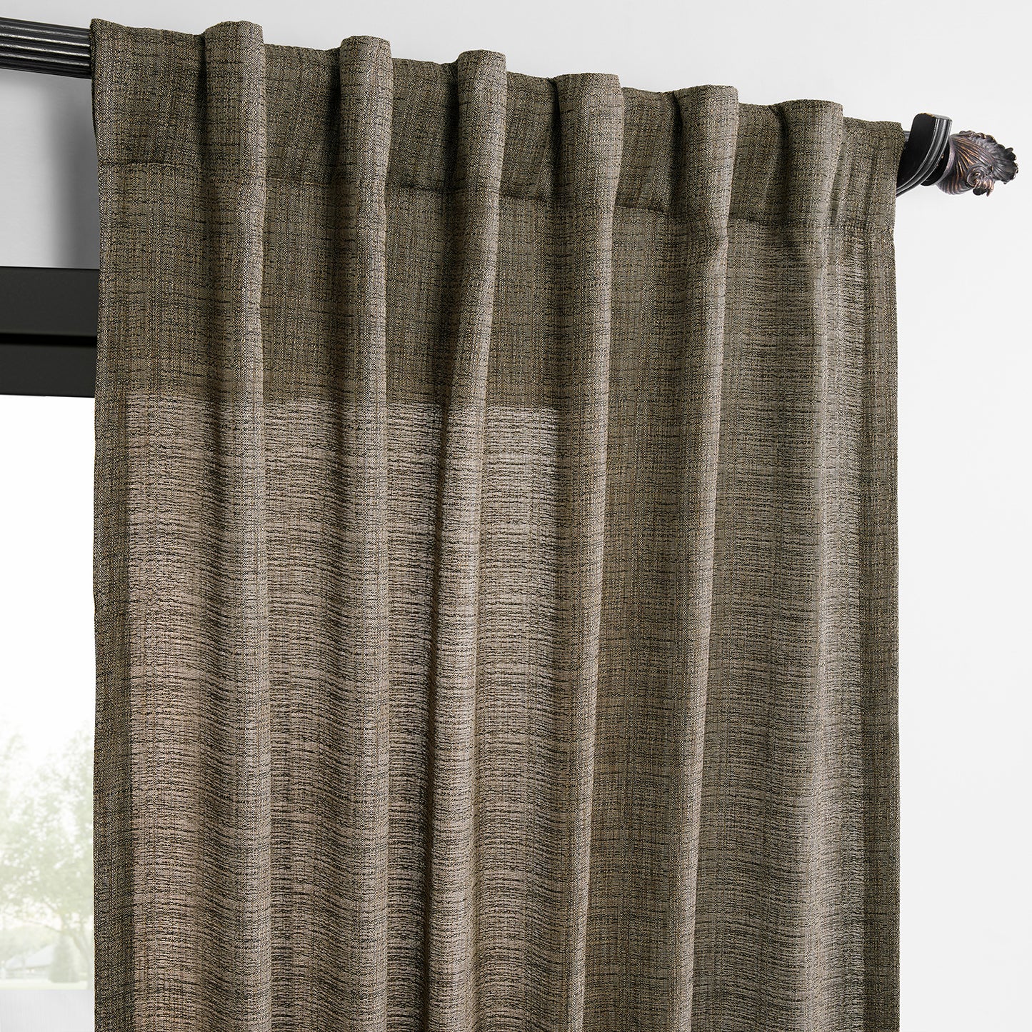 Dark Grey Raw Linen Weave Light Filtering Curtain Pair (2 Panels)
