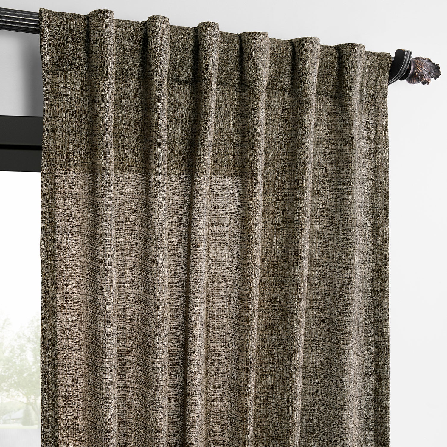 Dark Grey Raw Linen Weave Light Filtering Curtain Pair (2 Panels)