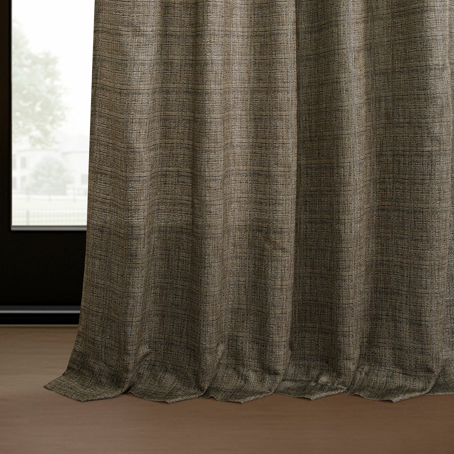 Dark Grey Raw Linen Weave Light Filtering Curtain Pair (2 Panels)