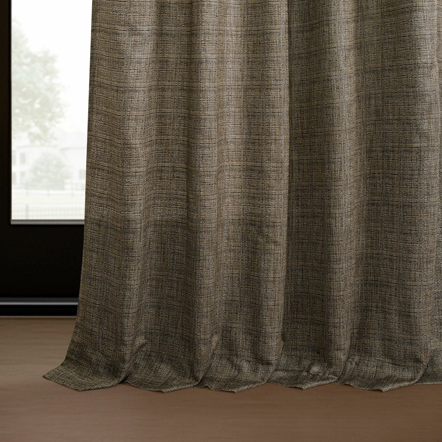Dark Grey Raw Linen Weave Light Filtering Curtain Pair (2 Panels)