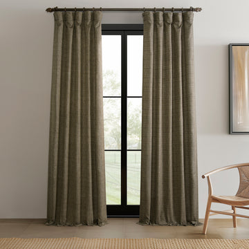 Dark Grey Raw Linen Weave Light Filtering Curtain Pair (2 Panels)