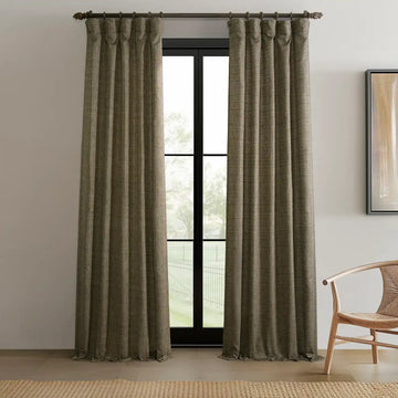Dark Grey Raw Linen Weave Light Filtering Curtain Pair (2 Panels)