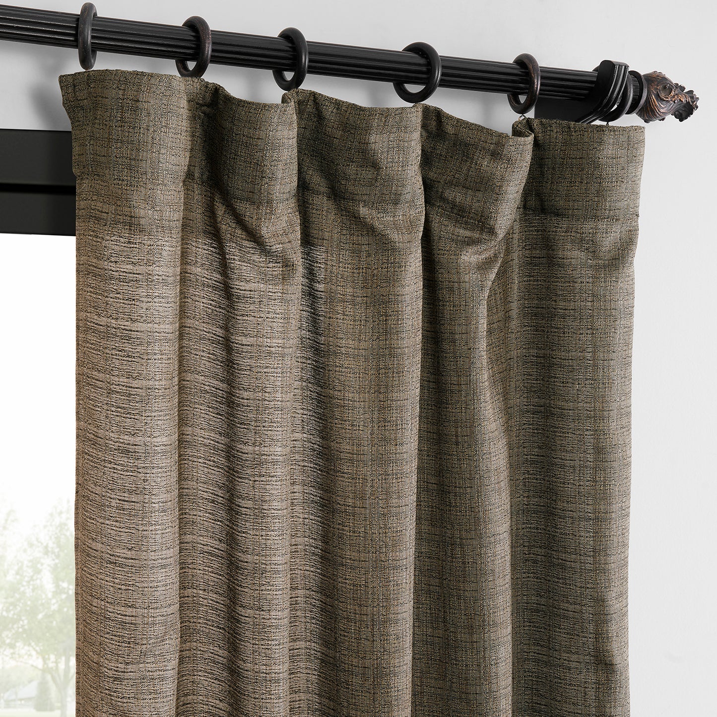 Dark Grey Raw Linen Weave Light Filtering Curtain Pair (2 Panels)