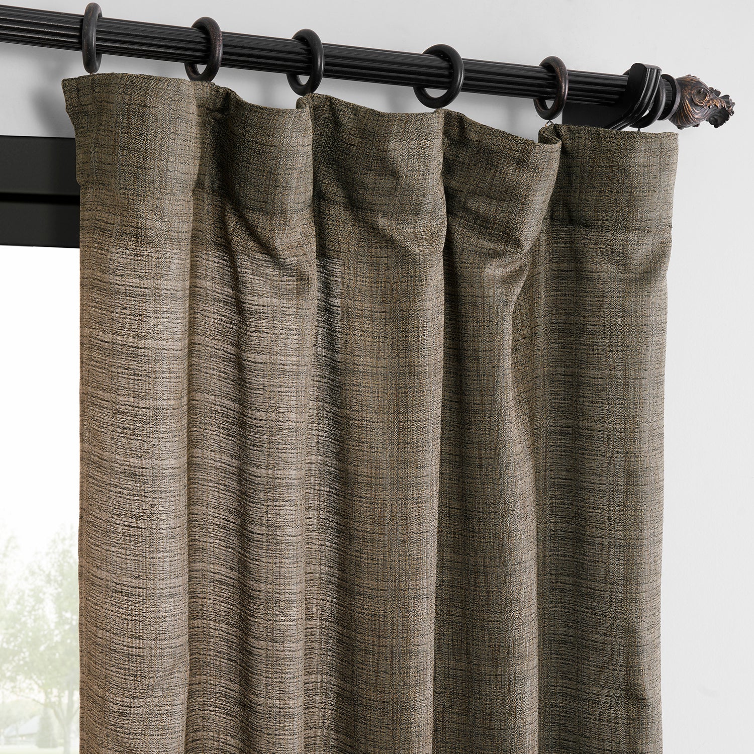 Dark Grey Raw Linen Weave Light Filtering Curtain Pair (2 Panels)