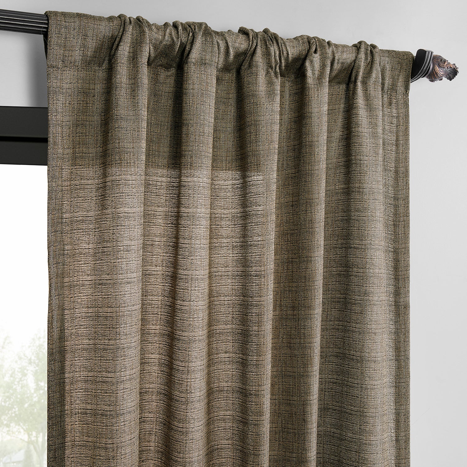 Dark Grey Raw Linen Weave Light Filtering Curtain Pair (2 Panels)