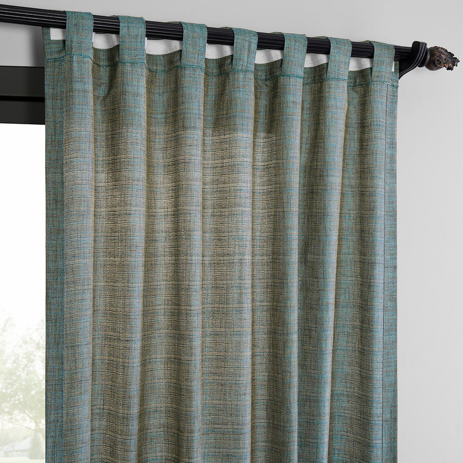 Teal Blue Raw Linen Weave Light Filtering Curtain Pair (2 Panels)