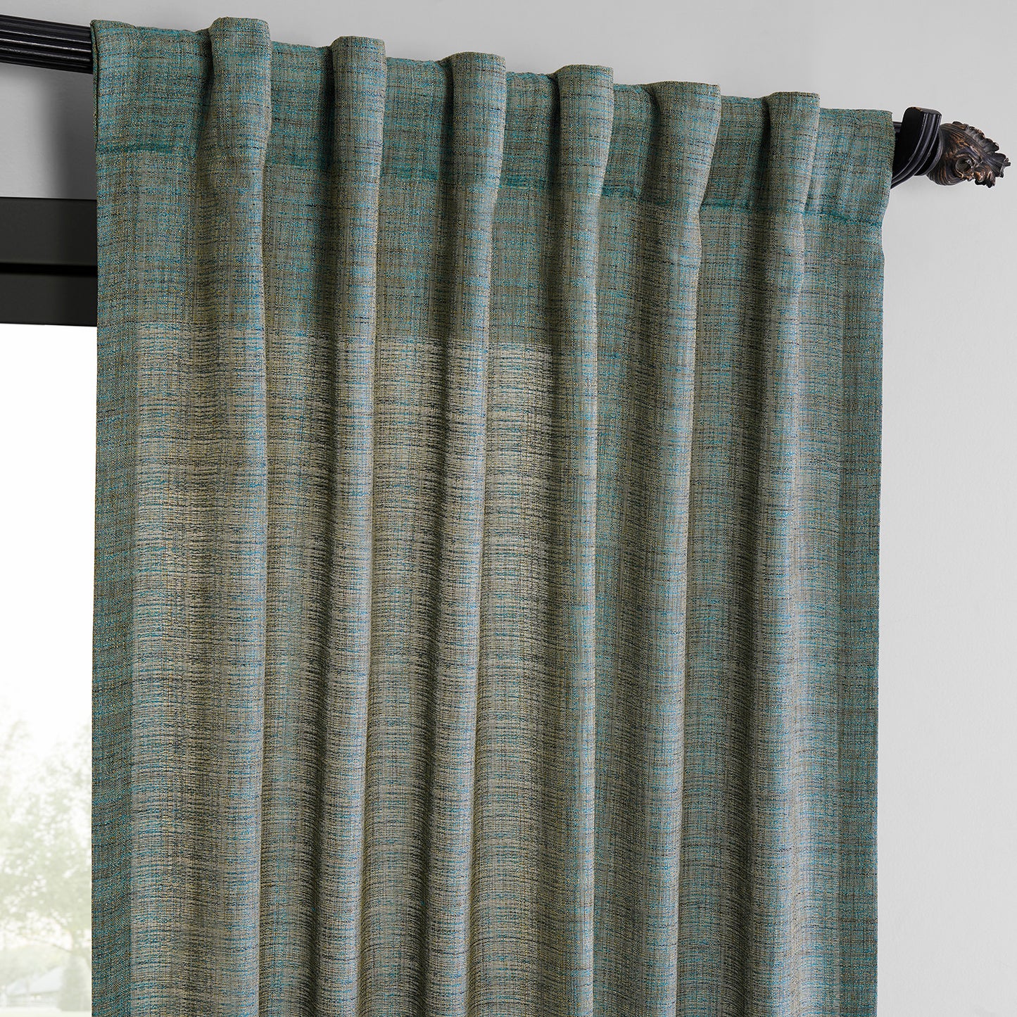 Teal Blue Raw Linen Weave Light Filtering Curtain Pair (2 Panels)