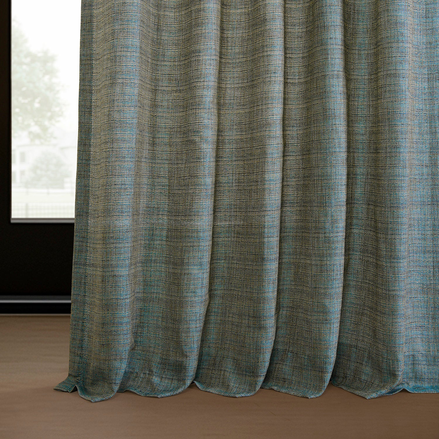 Teal Blue Raw Linen Weave Light Filtering Curtain Pair (2 Panels)