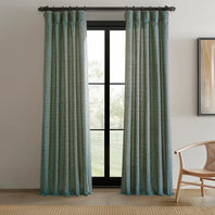 Teal Blue Raw Linen Weave Light Filtering Curtain Pair (2 Panels)