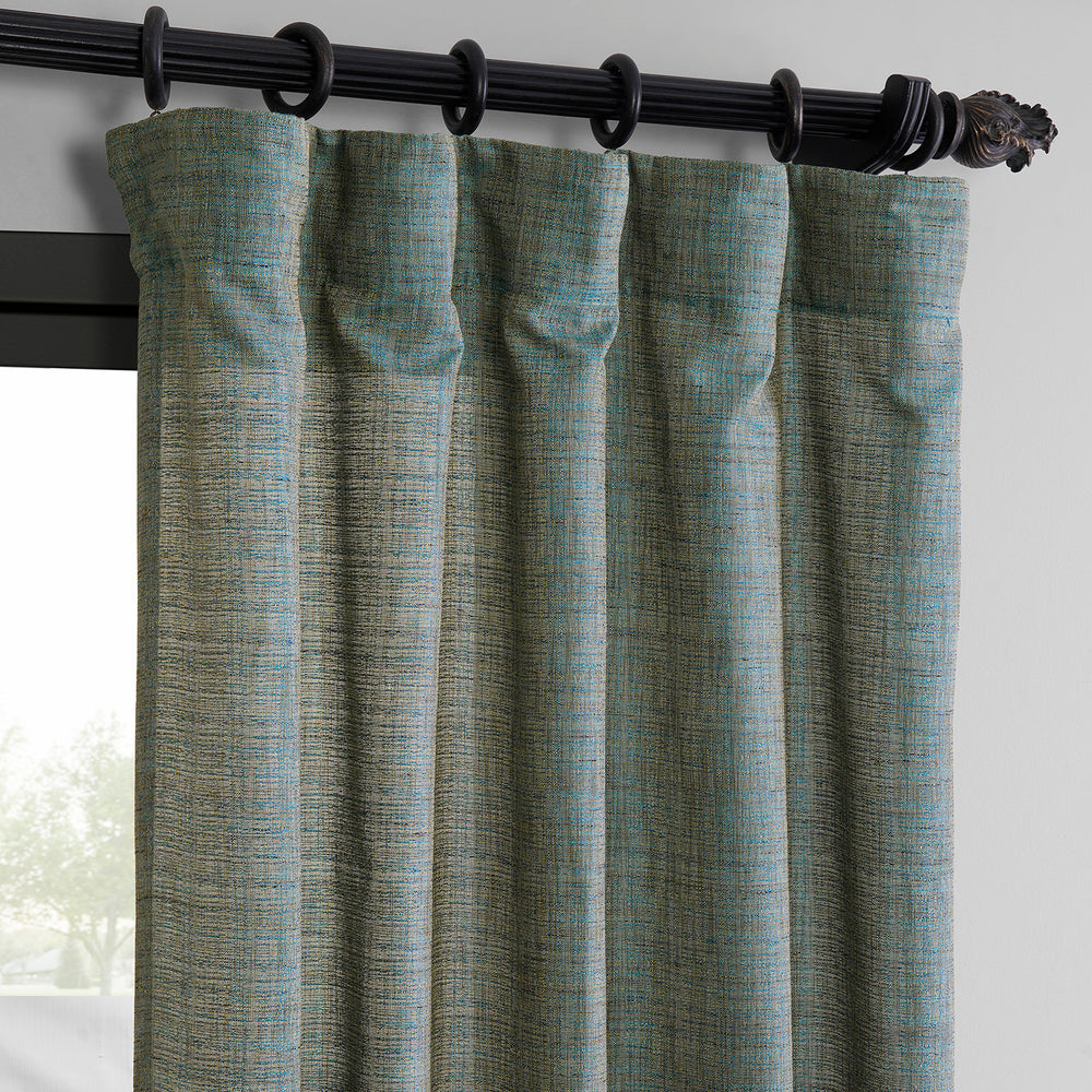 Teal Blue Raw Linen Weave Light Filtering Curtain Pair (2 Panels)