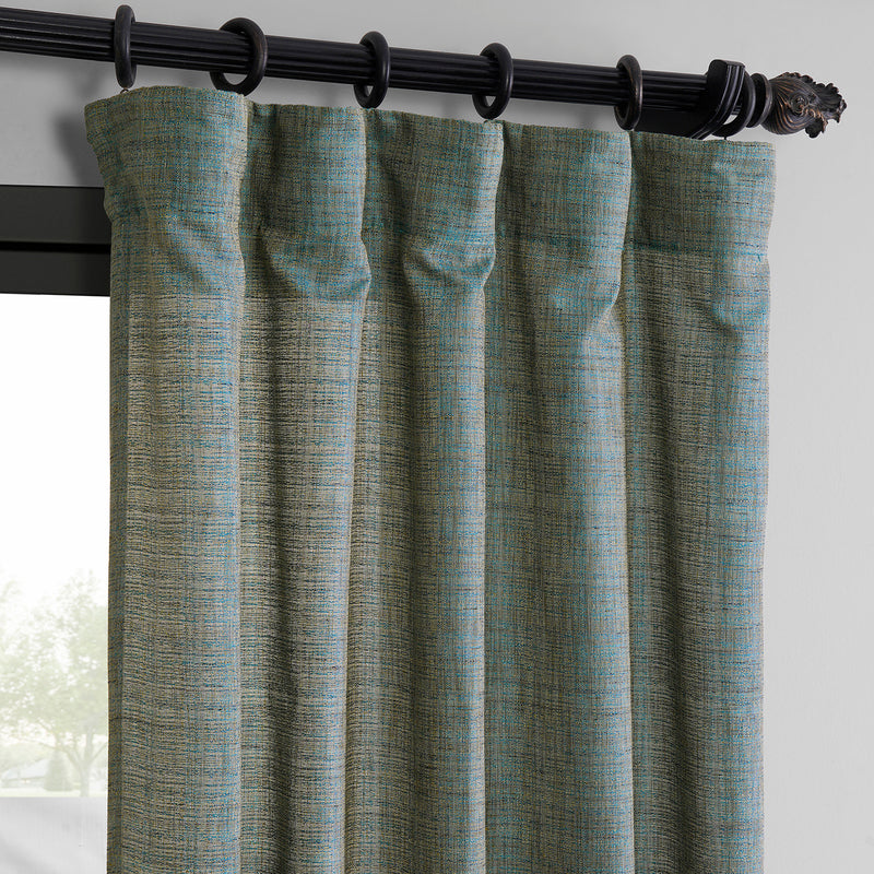 Teal Blue Raw Linen Weave Light Filtering Curtain Pair (2 Panels)
