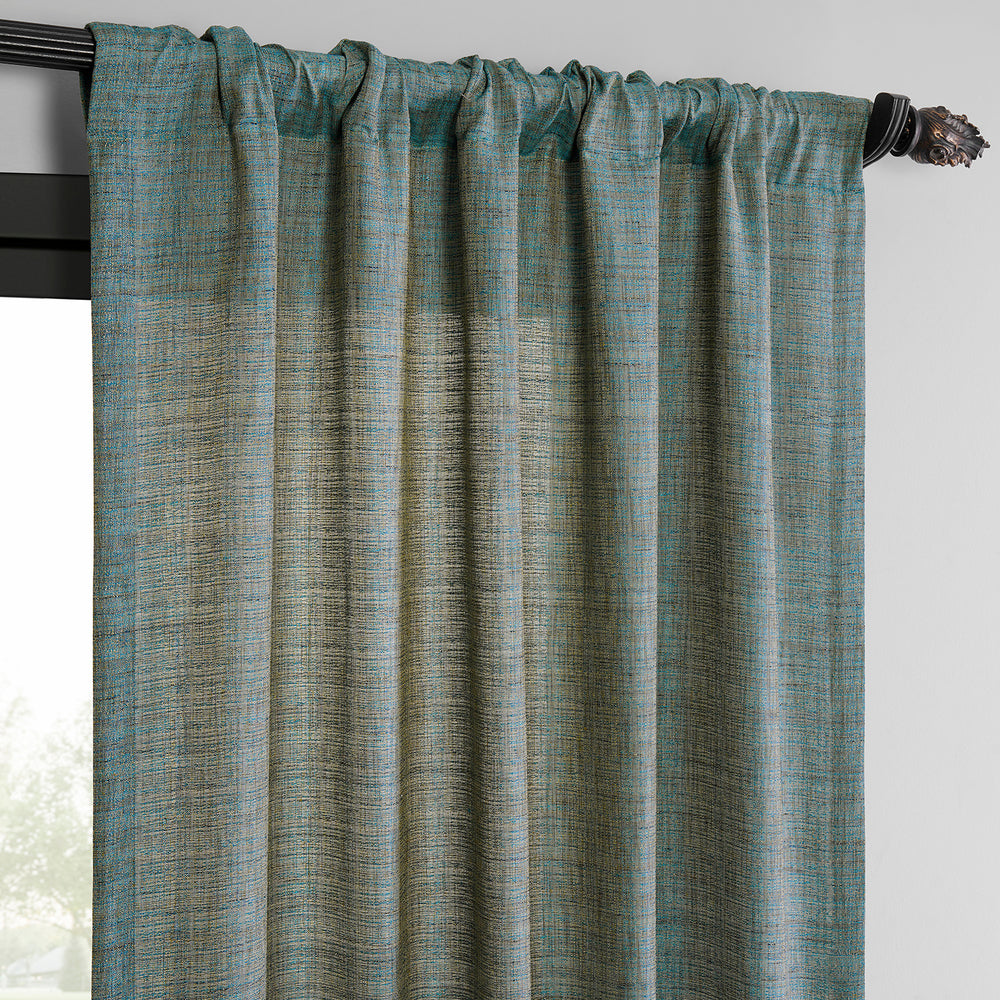 Teal Blue Raw Linen Weave Light Filtering Curtain Pair (2 Panels)
