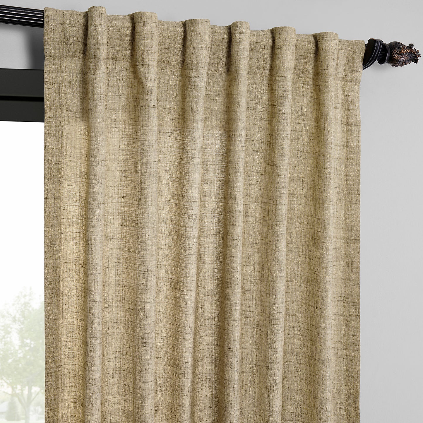 Tan Raw Linen Weave Light Filtering Curtain Pair (2 Panels)