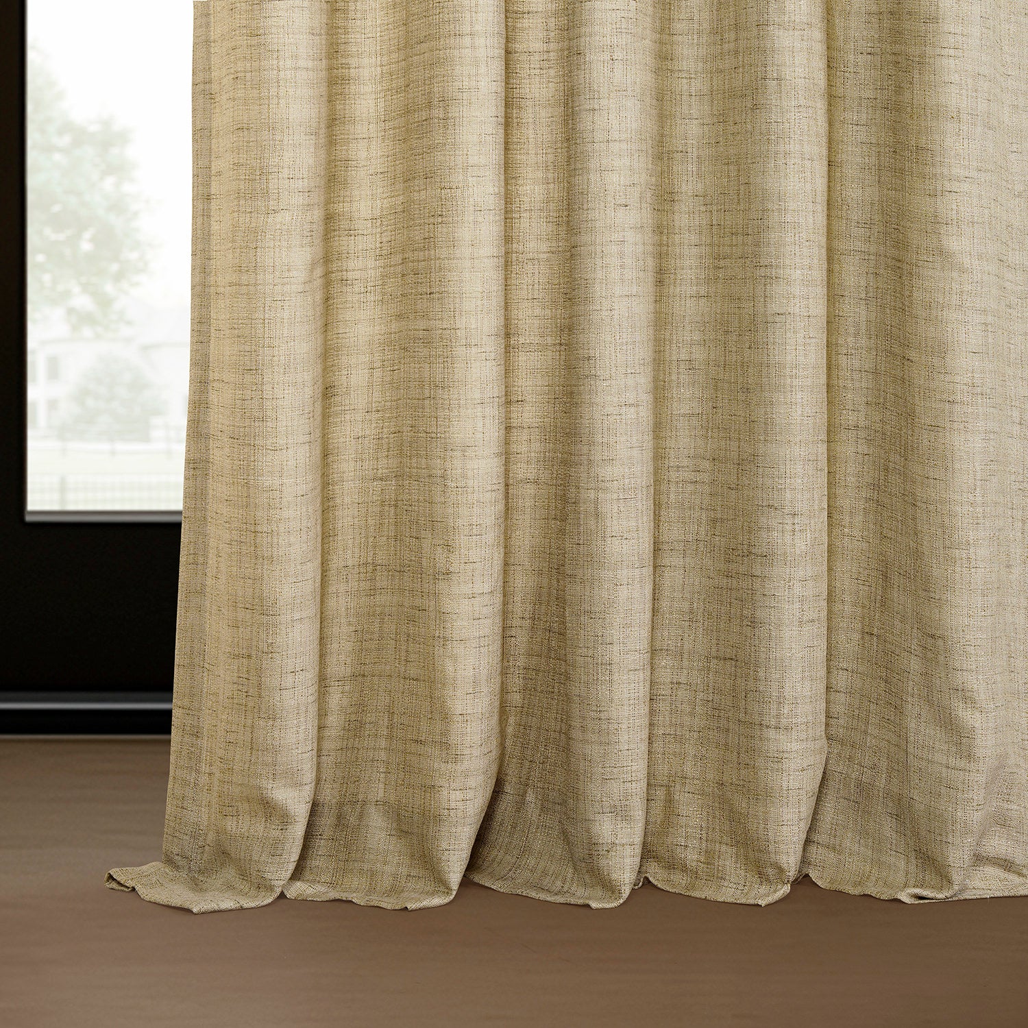 Tan Raw Linen Weave Light Filtering Curtain Pair (2 Panels)