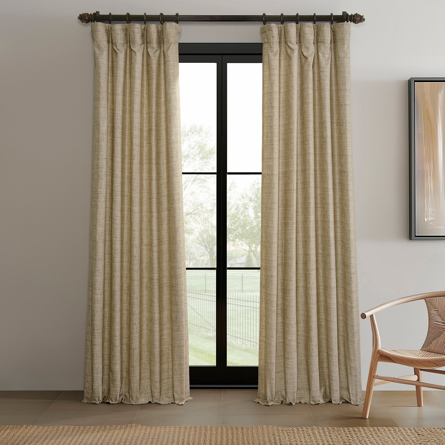 Tan Raw Linen Weave Light Filtering Curtain Pair (2 Panels)