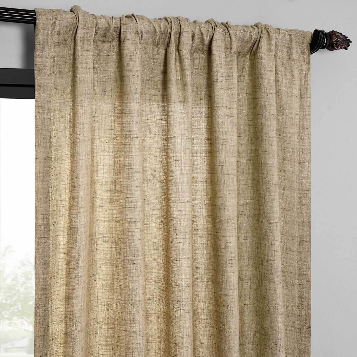 Tan Raw Linen Weave Light Filtering Curtain Pair (2 Panels)