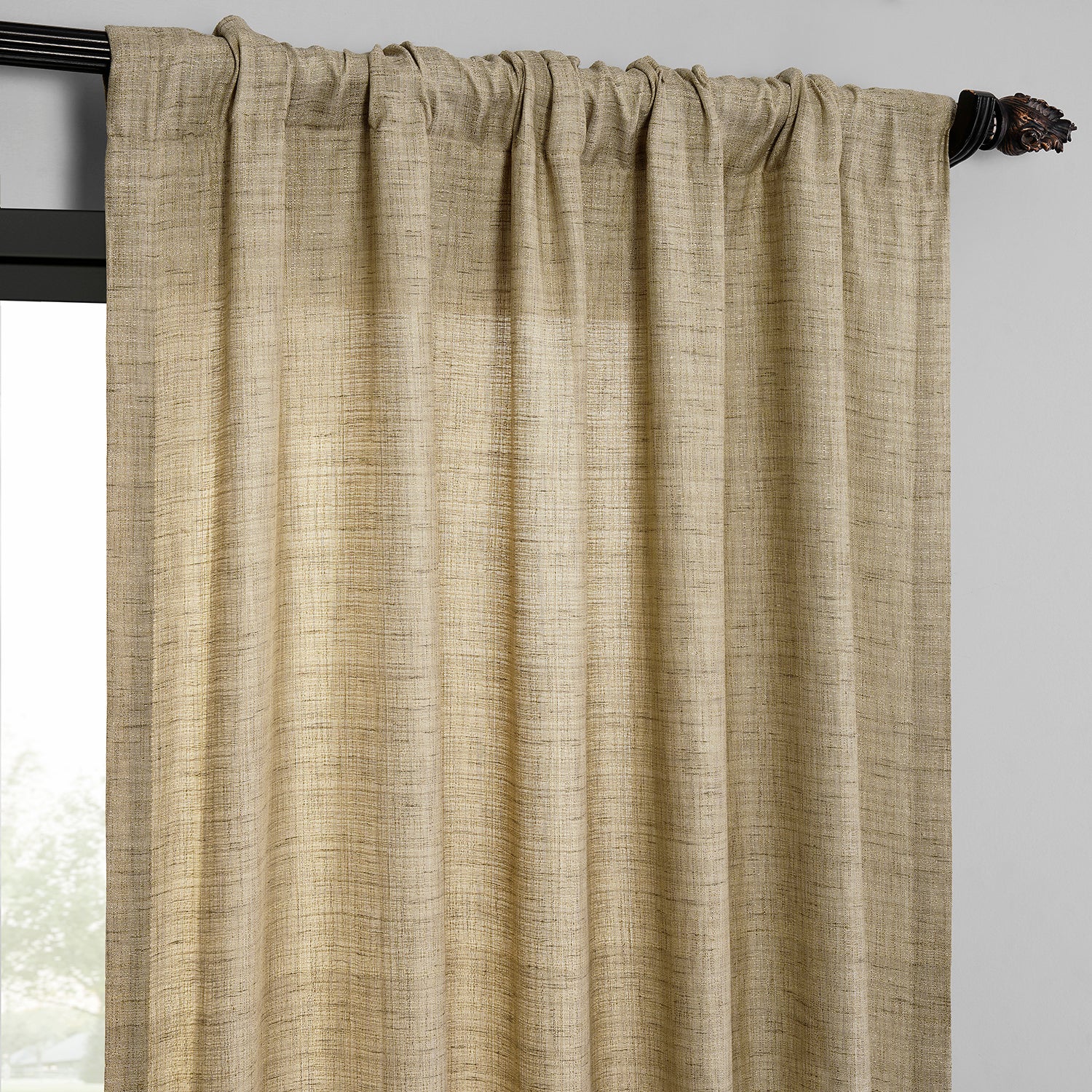 Tan Raw Linen Weave Light Filtering Curtain Pair (2 Panels)