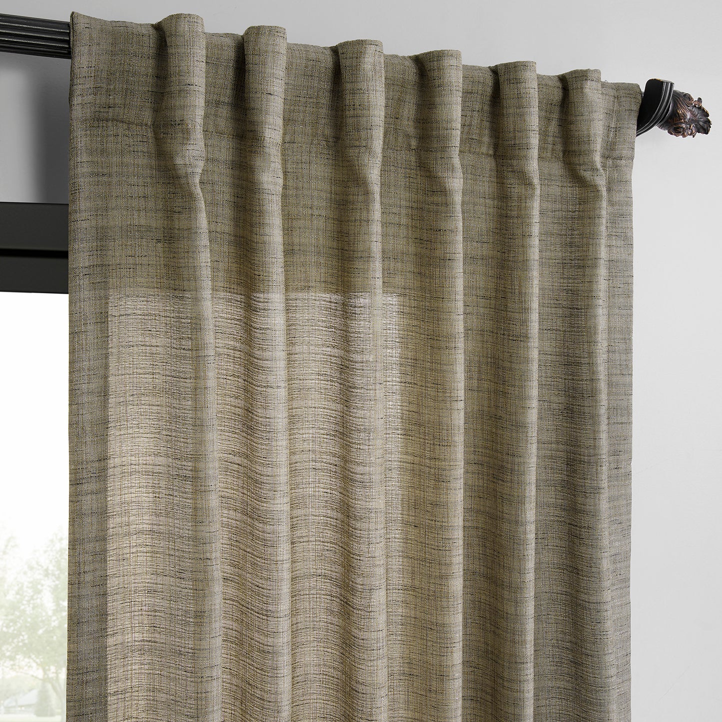 Grey Raw Linen Weave Light Filtering Curtain Pair (2 Panels)