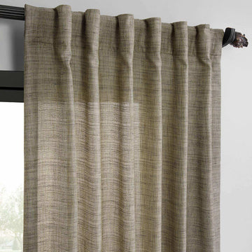Grey Raw Linen Weave Light Filtering Curtain Pair (2 Panels)