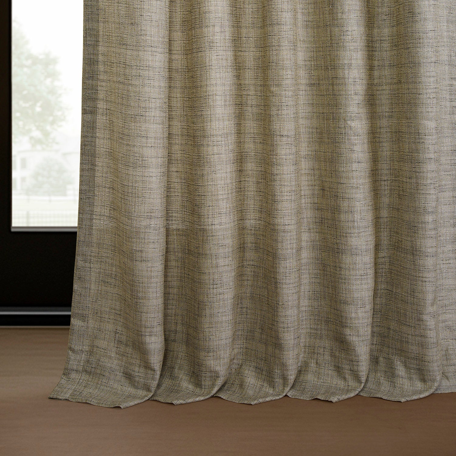 Grey Raw Linen Weave Light Filtering Curtain Pair (2 Panels)