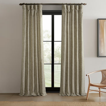 Grey Raw Linen Weave Light Filtering Curtain Pair (2 Panels)