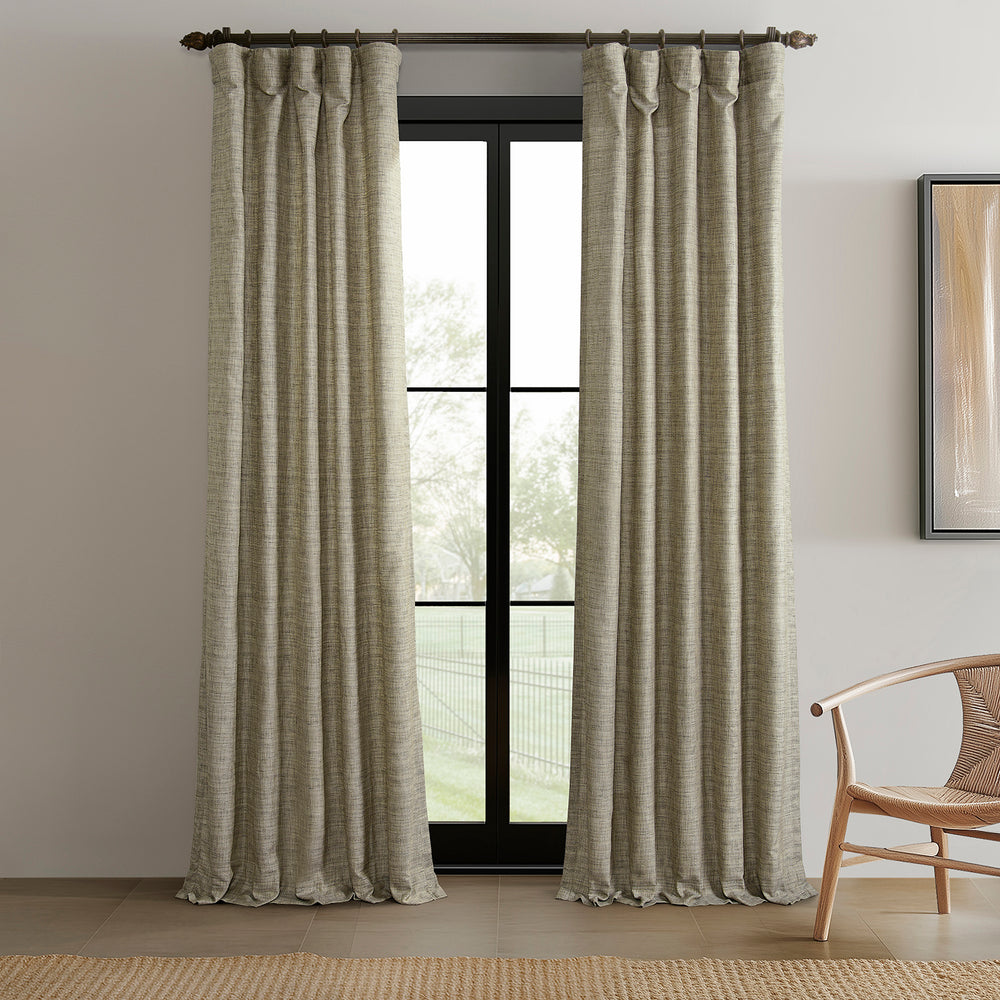 Grey Raw Linen Weave Light Filtering Curtain Pair (2 Panels)