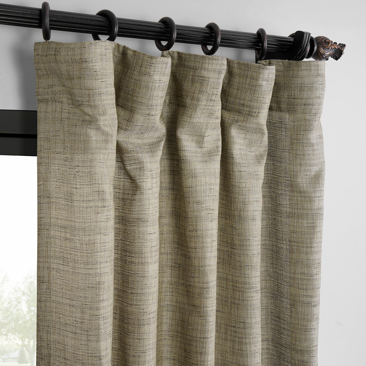 Grey Raw Linen Weave Light Filtering Curtain Pair (2 Panels)