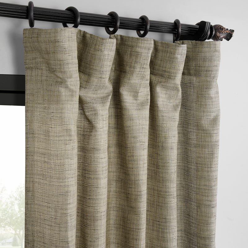 Grey Raw Linen Weave Light Filtering Curtain Pair (2 Panels)